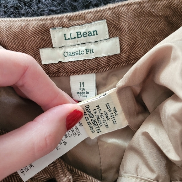 L.L. Bean Classic Fit 14 Brown Work Pants Dressy Workwear Trousers Herringbone - Picture 7 of 7